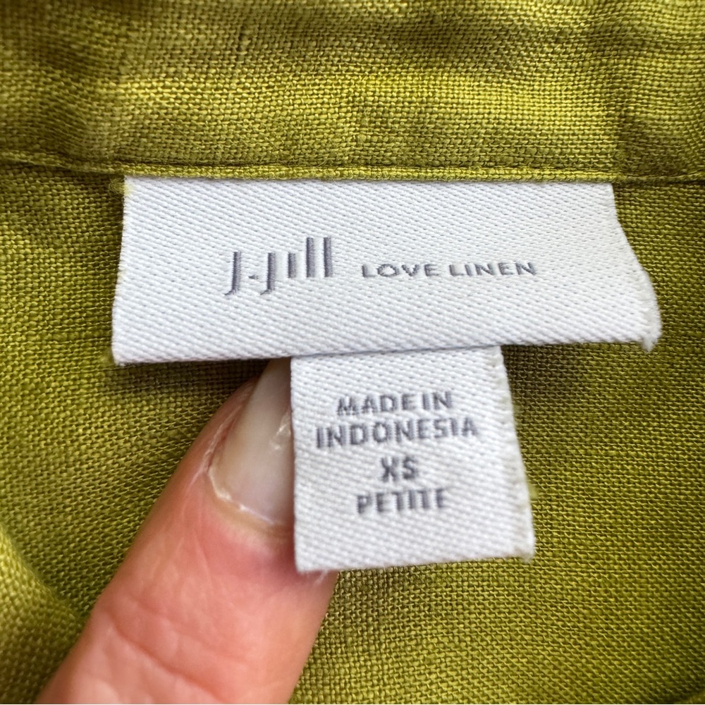 J. Jill "I love linen" button down shirt, olive color, size XS, linen - Picture 10 of 11
